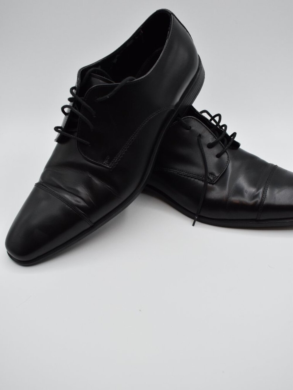 Men’s Black Leather Cap-Toe Lace-Up Dress Shoes EU Size 44 Derby Oxford Formal